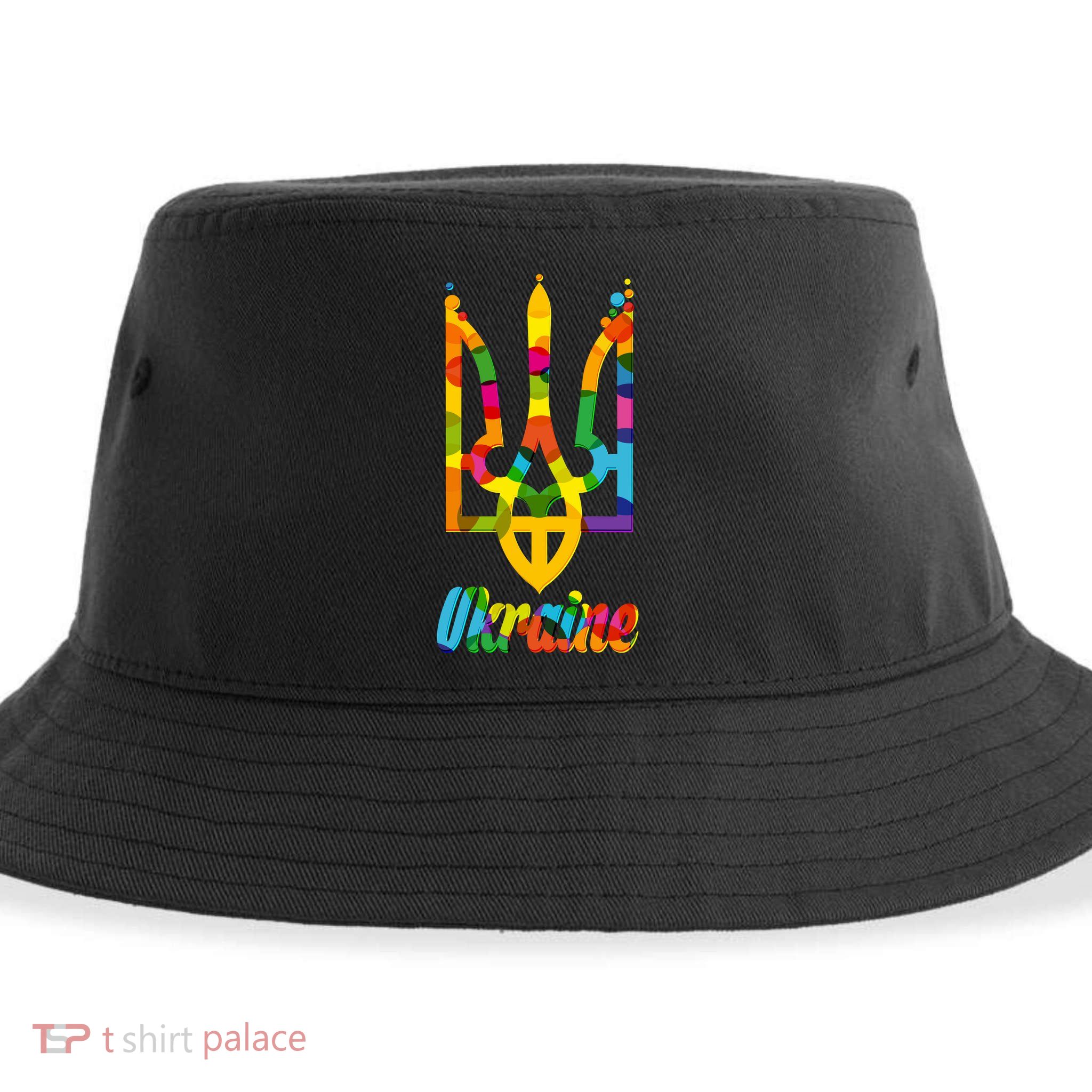 Stand With Ukraine Rainbow Dots Coat Of Arms Sustainable Bucket Hat