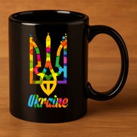 Stand With Ukraine Rainbow Dots Coat Of Arms 11oz C Handle Ceramic Mug