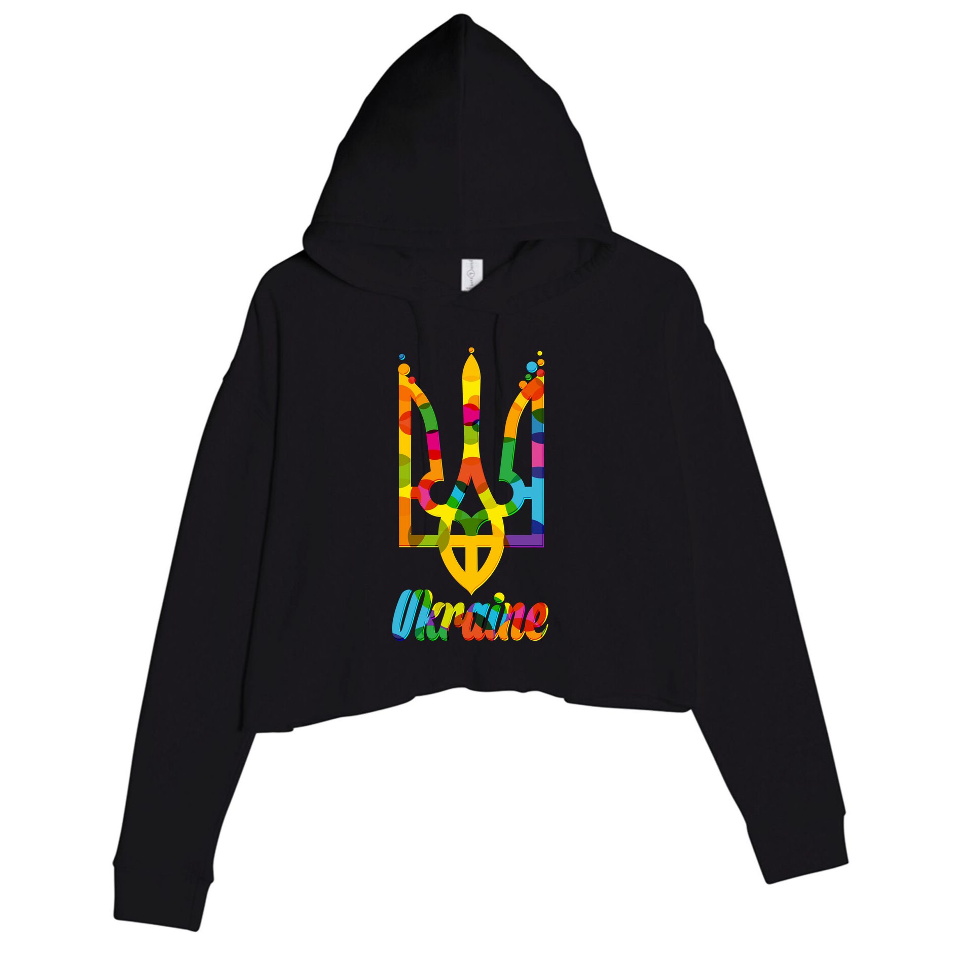 Stand With Ukraine Rainbow Dots Coat Of Arms Crop Fleece Hoodie