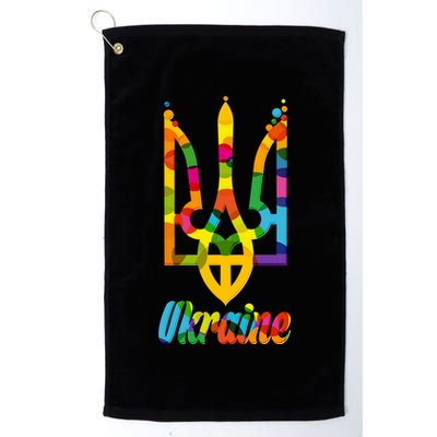 Stand With Ukraine Rainbow Dots Coat Of Arms Golf Towel