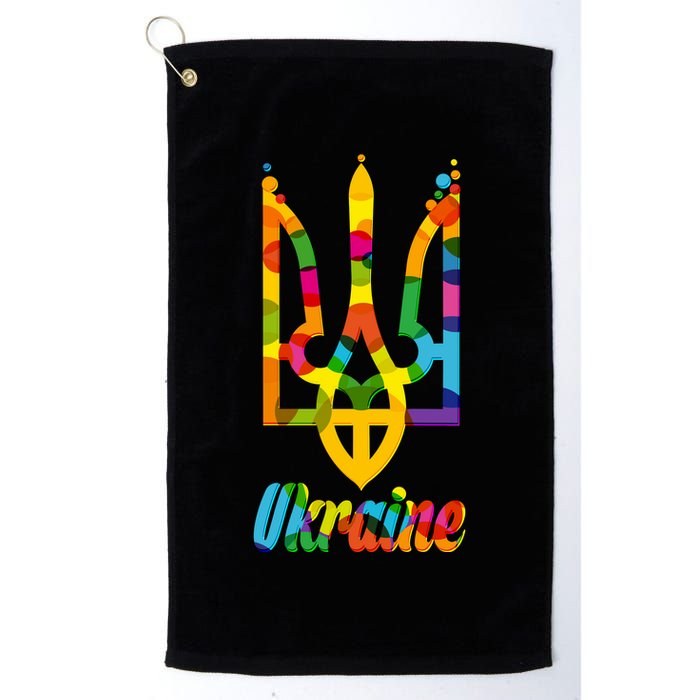 Stand With Ukraine Rainbow Dots Coat Of Arms Golf Towel