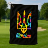 Stand With Ukraine Rainbow Dots Coat Of Arms Golf Towel