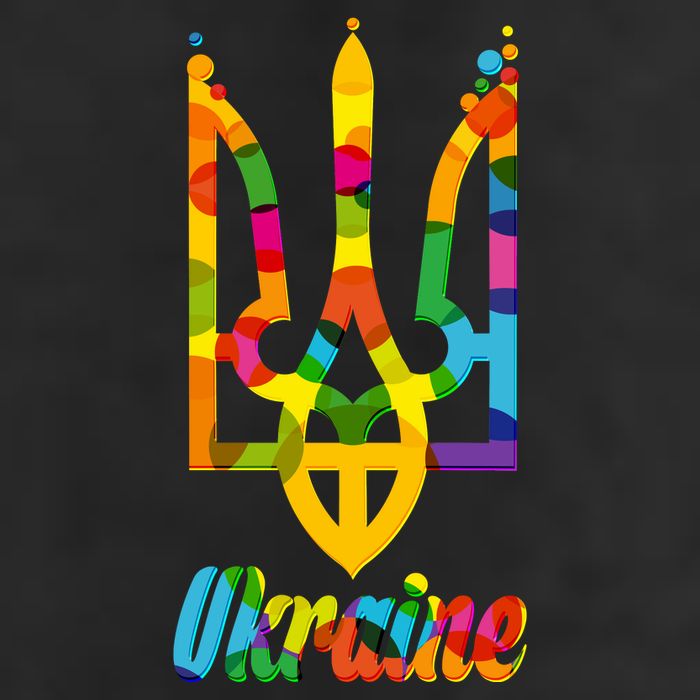 Stand With Ukraine Rainbow Dots Coat Of Arms Golf Towel