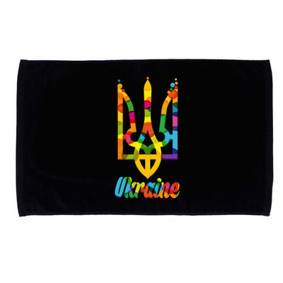 Stand With Ukraine Rainbow Dots Coat Of Arms Microfiber Hand Towel