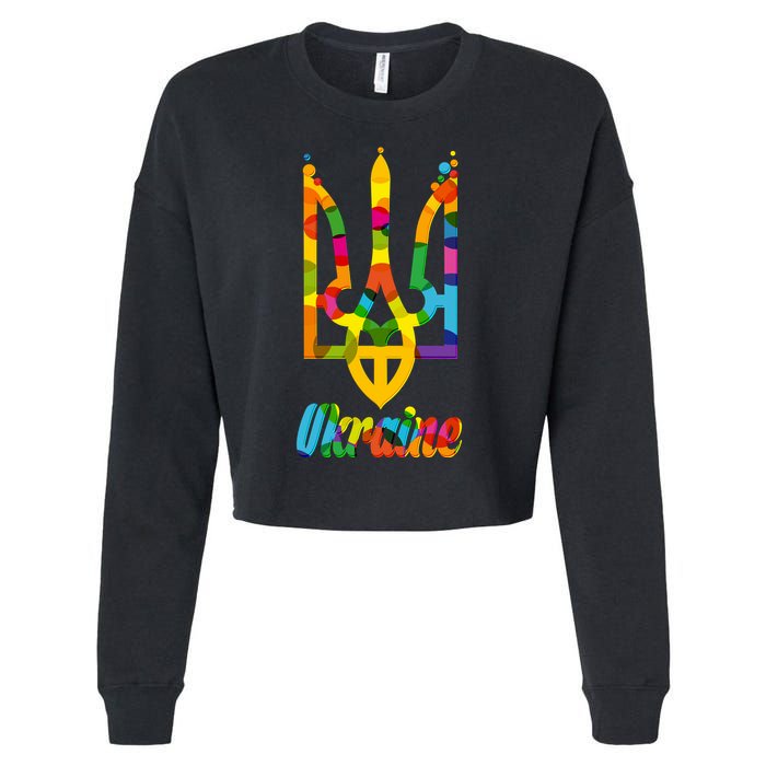 Stand With Ukraine Rainbow Dots Coat Of Arms Cropped Pullover Crew
