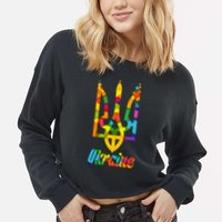 Stand With Ukraine Rainbow Dots Coat Of Arms Cropped Pullover Crew