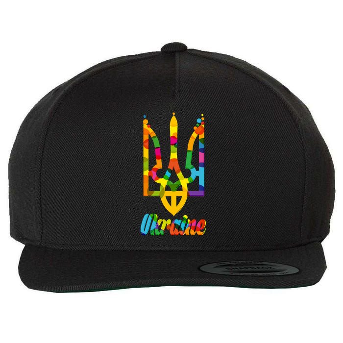 Stand With Ukraine Rainbow Dots Coat Of Arms Wool Snapback Cap