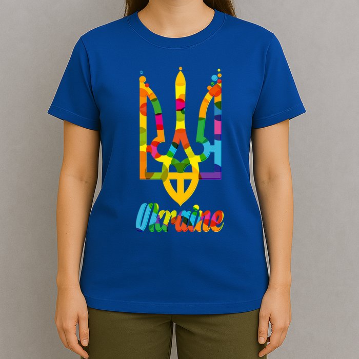 Stand With Ukraine Rainbow Dots Coat Of Arms T-Shirt