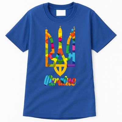 Stand With Ukraine Rainbow Dots Coat Of Arms Tall T-Shirt