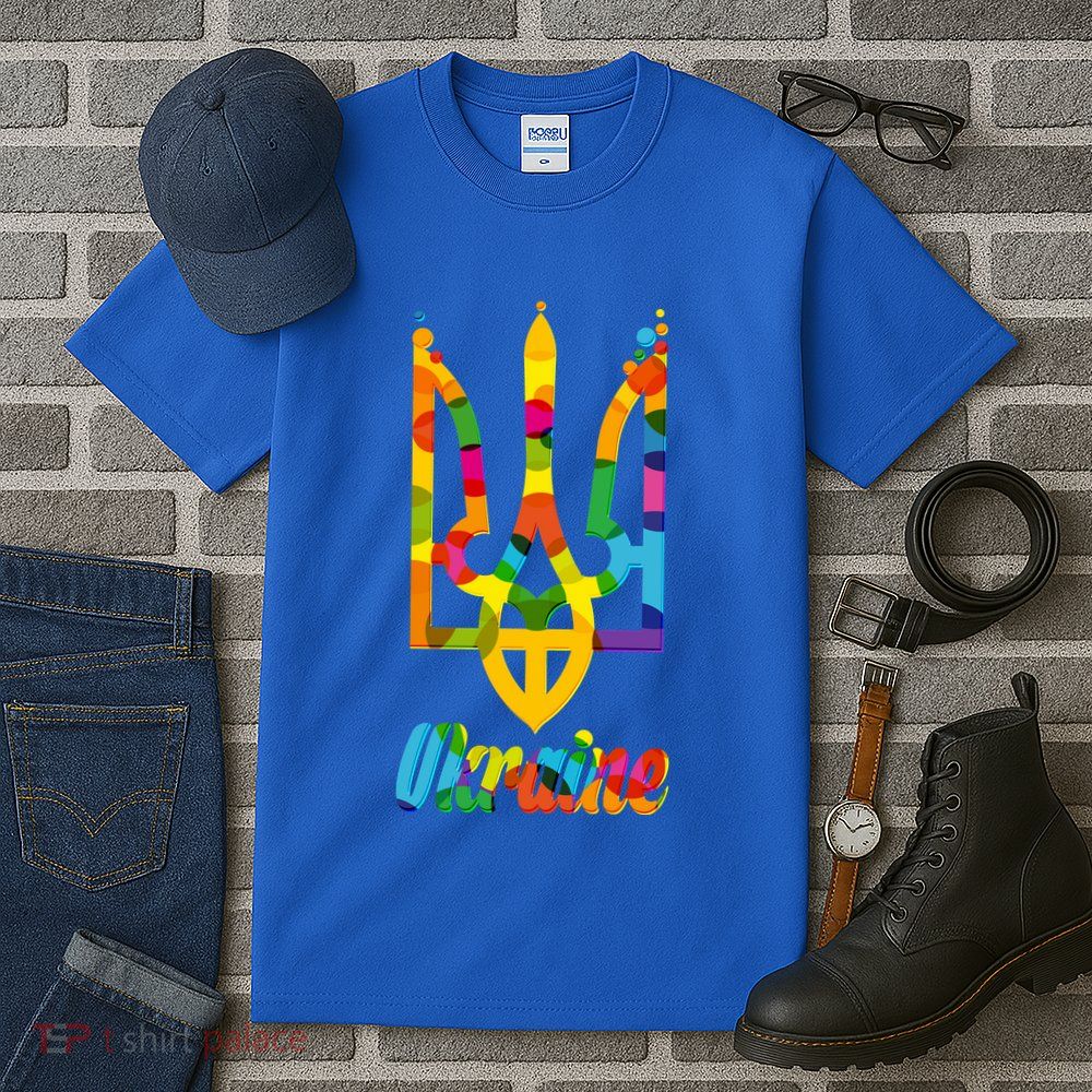 Stand With Ukraine Rainbow Dots Coat Of Arms Tall T-Shirt