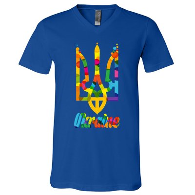 Stand With Ukraine Rainbow Dots Coat Of Arms V-Neck T-Shirt
