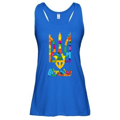 Stand With Ukraine Rainbow Dots Coat Of Arms Ladies Essential Flowy Tank