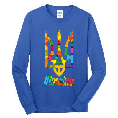 Stand With Ukraine Rainbow Dots Coat Of Arms Tall Long Sleeve T-Shirt