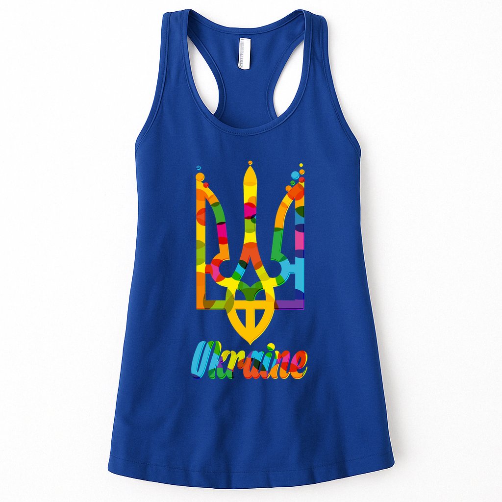 Stand With Ukraine Rainbow Dots Coat Of Arms Womens Tank Top