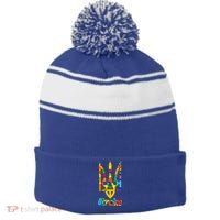 Stand With Ukraine Rainbow Dots Coat Of Arms Stripe Pom Pom Beanie