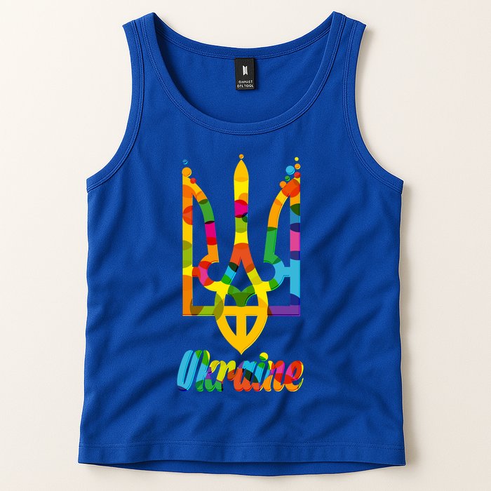 Stand With Ukraine Rainbow Dots Coat Of Arms Tank Top