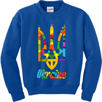 Stand With Ukraine Rainbow Dots Coat Of Arms Kids Sweatshirt