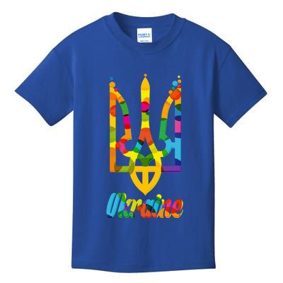 Stand With Ukraine Rainbow Dots Coat Of Arms Kids T-Shirt
