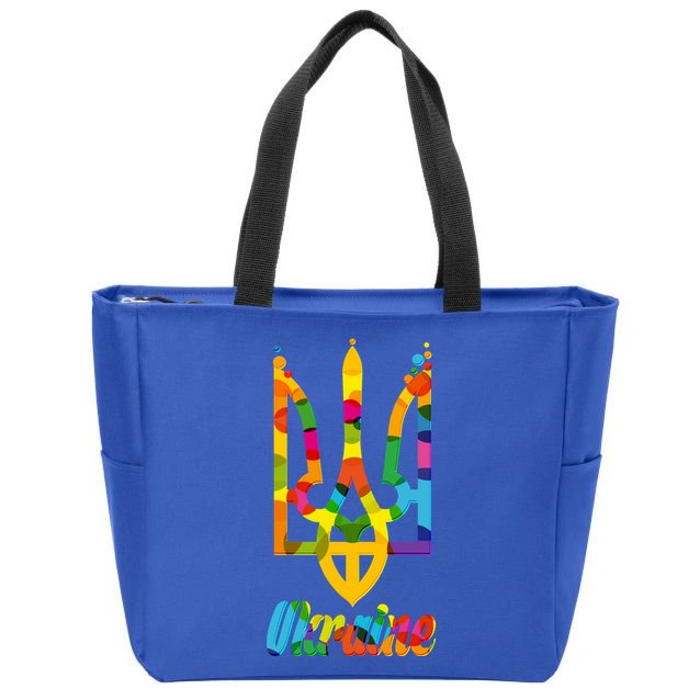 Stand With Ukraine Rainbow Dots Coat Of Arms Zip Tote Bag