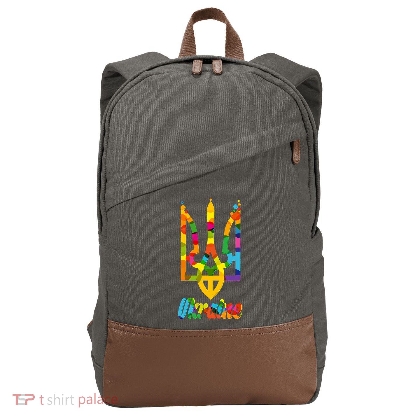 Stand With Ukraine Rainbow Dots Coat Of Arms Cotton Canvas Backpack
