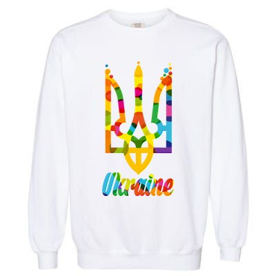 Stand With Ukraine Rainbow Dots Coat Of Arms Garment-Dyed Sweatshirt