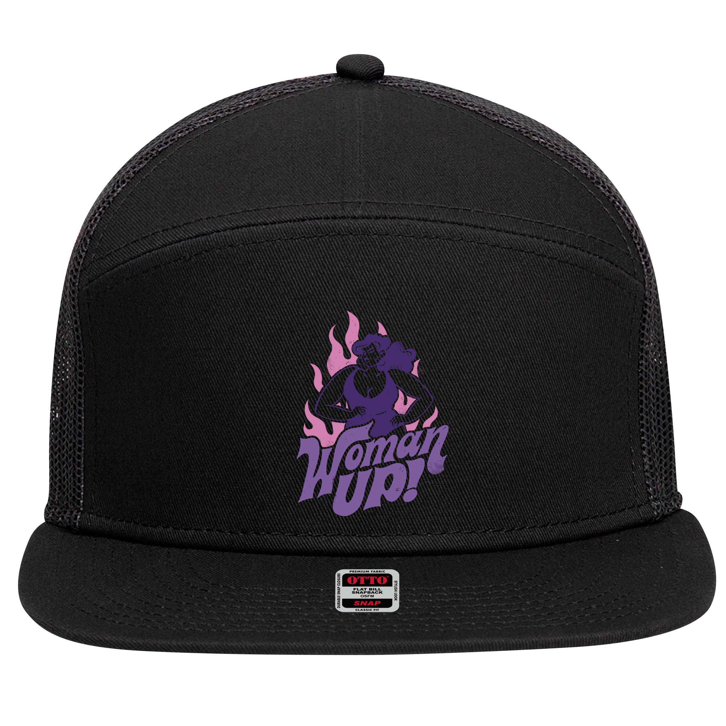 Strong Woman Up Flames 7 Panel Mesh Trucker Snapback Hat