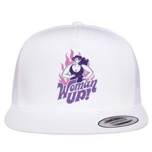 Strong Woman Up Flames Flat Bill Trucker Hat