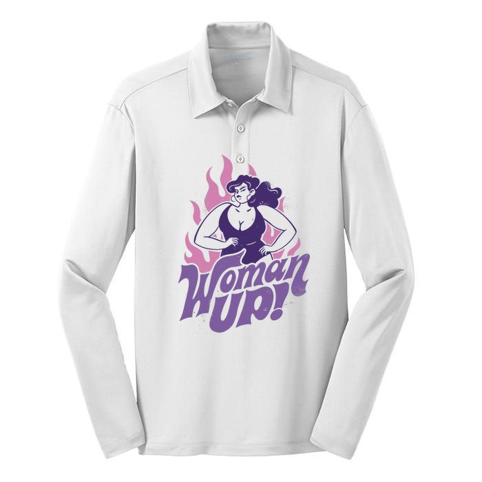 Strong Woman Up Flames Silk Touch Performance Long Sleeve Polo