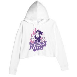 Strong Woman Up Flames Crop Fleece Hoodie