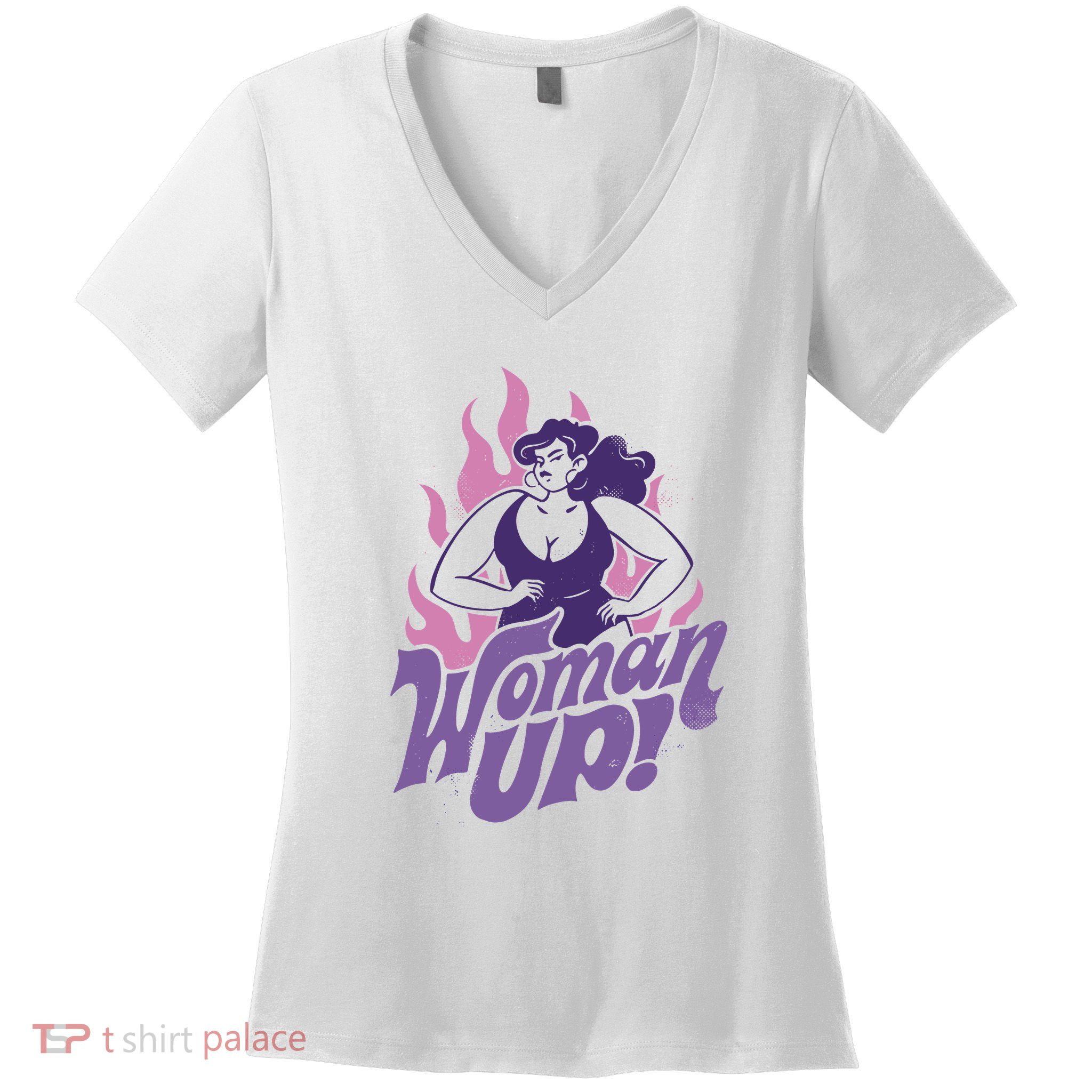 Strong Woman Up Flames Women's V-Neck T-Shirt