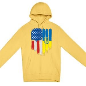 Stand With Ukraine Painted Distressed USA Ukrainian Flags Premium Pullover Hoodie