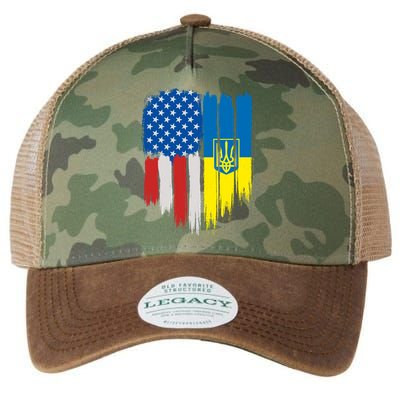Stand With Ukraine Painted Distressed USA Ukrainian Flags Legacy Tie Dye Trucker Hat