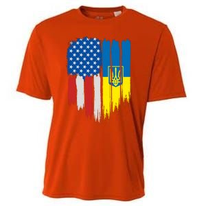 Stand With Ukraine Painted Distressed USA Ukrainian Flags Cooling Performance Crew T-Shirt