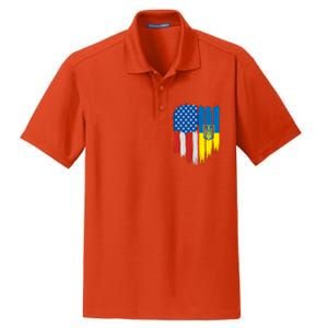 Stand With Ukraine Painted Distressed USA Ukrainian Flags Dry Zone Grid Polo