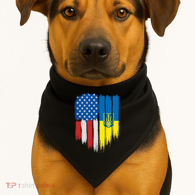 Stand With Ukraine Painted Distressed USA Ukrainian Flags USA-Made Doggie Bandana