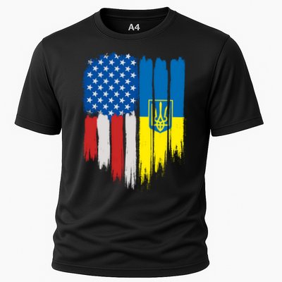 Stand With Ukraine Painted Distressed USA Ukrainian Flags Performance Shirt