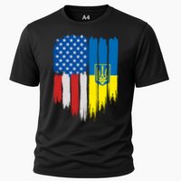 Stand With Ukraine Painted Distressed USA Ukrainian Flags Cooling Performance Crew T-Shirt