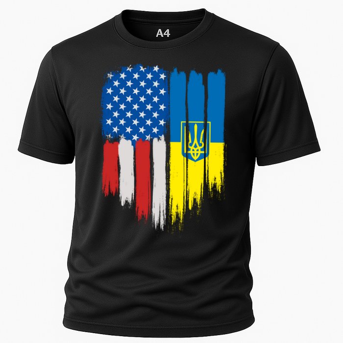 Stand With Ukraine Painted Distressed USA Ukrainian Flags Cooling Performance Crew T-Shirt