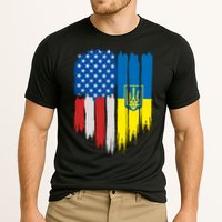 Stand With Ukraine Painted Distressed USA Ukrainian Flags Cooling Performance Crew T-Shirt