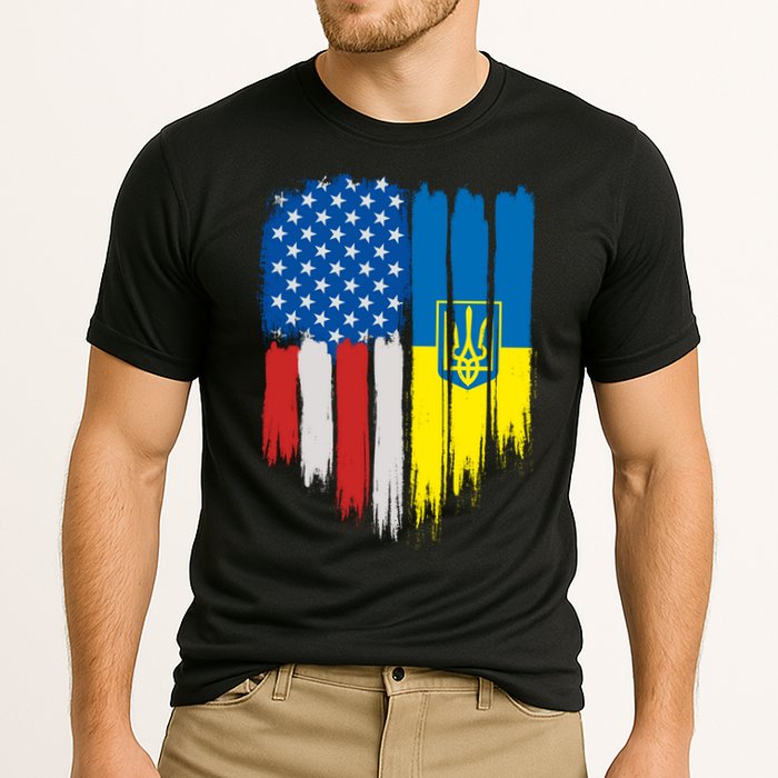 Stand With Ukraine Painted Distressed USA Ukrainian Flags Cooling Performance Crew T-Shirt