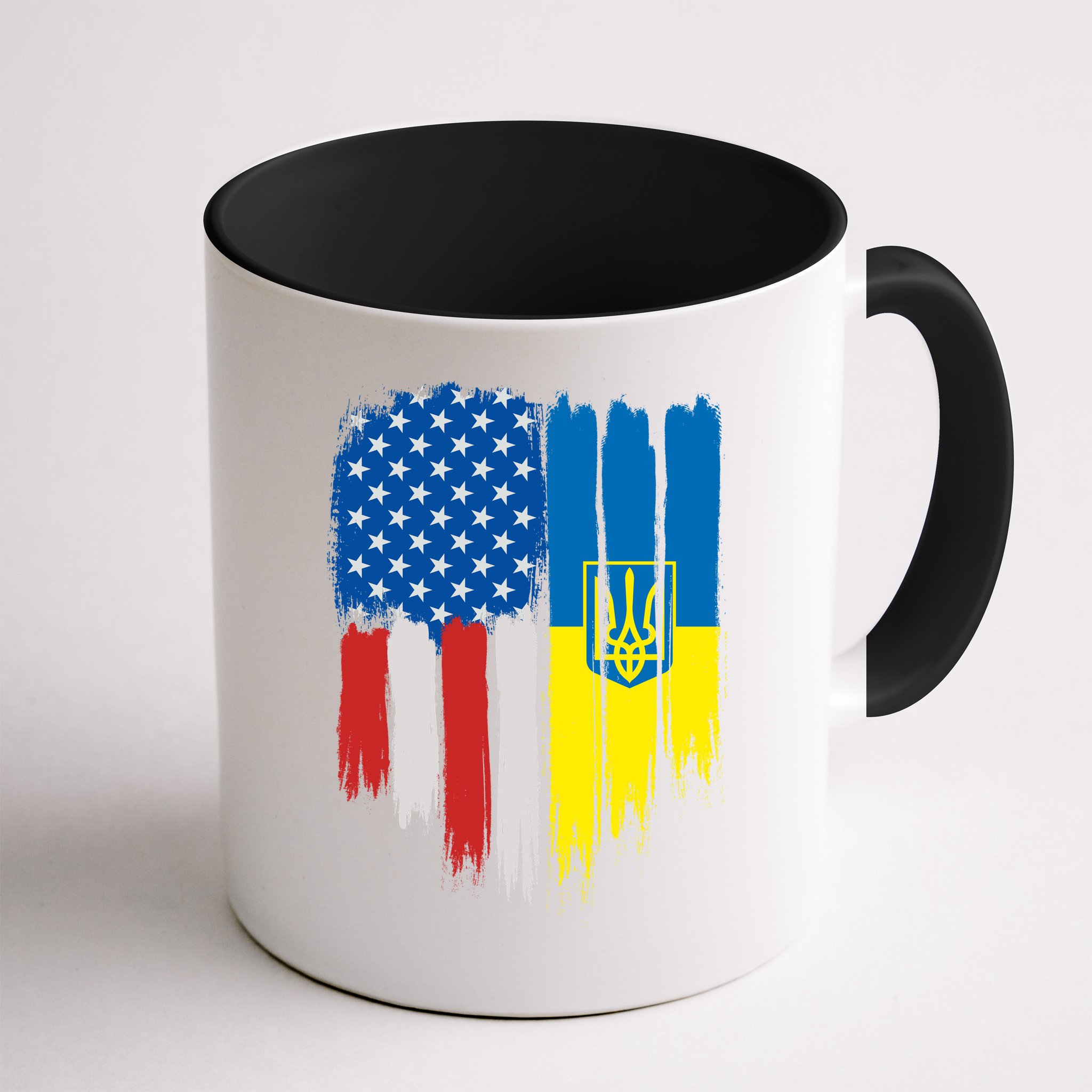 Stand With Ukraine Painted Distressed USA Ukrainian Flags Mug