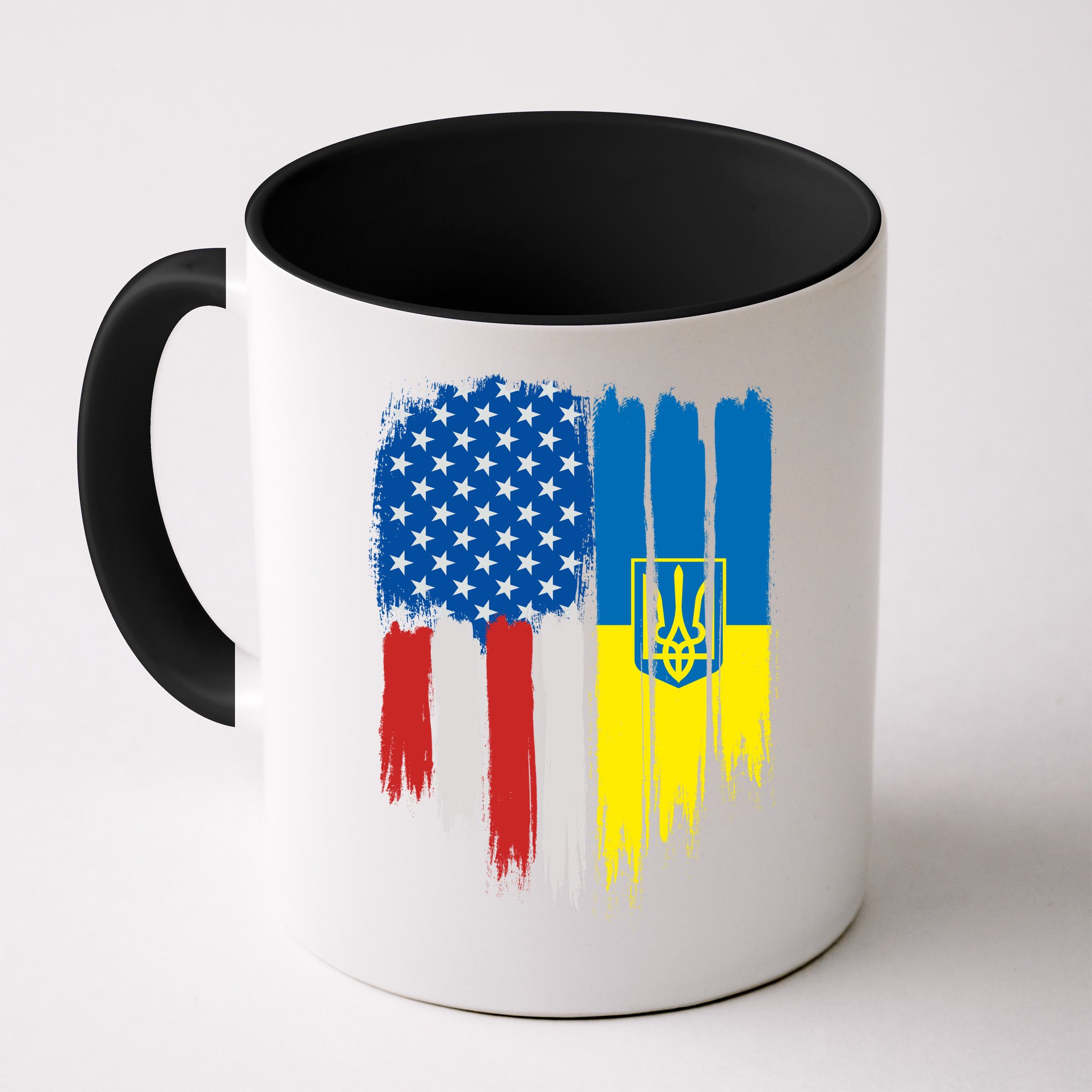 Stand With Ukraine Painted Distressed USA Ukrainian Flags Mug
