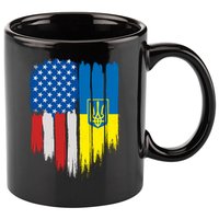 Stand With Ukraine Painted Distressed USA Ukrainian Flags 11oz C Handle Ceramic Mug