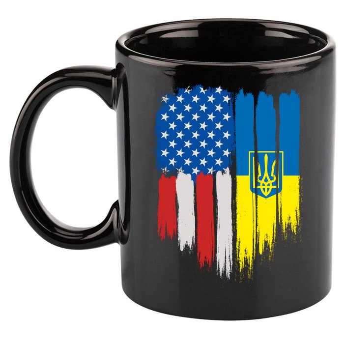 Stand With Ukraine Painted Distressed USA Ukrainian Flags 11oz C Handle Ceramic Mug