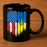 Stand With Ukraine Painted Distressed USA Ukrainian Flags 11oz C Handle Ceramic Mug