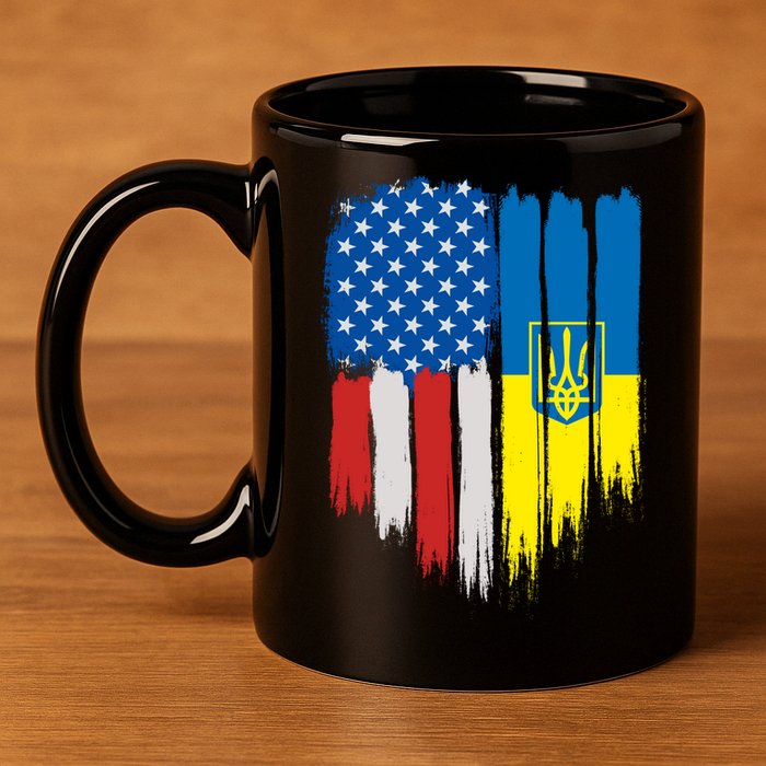 Stand With Ukraine Painted Distressed USA Ukrainian Flags 11oz C Handle Ceramic Mug