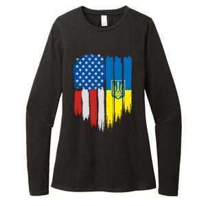 Stand With Ukraine Painted Distressed USA Ukrainian Flags Womens CVC Long Sleeve Shirt