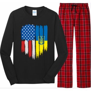 Stand With Ukraine Painted Distressed USA Ukrainian Flags Long Sleeve Pajama Set