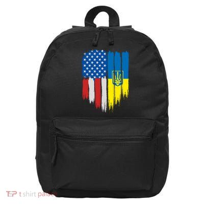 Stand With Ukraine Painted Distressed USA Ukrainian Flags 16 in Basic Backpack