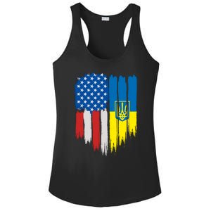 Stand With Ukraine Painted Distressed USA Ukrainian Flags Ladies PosiCharge Competitor Racerback Tank